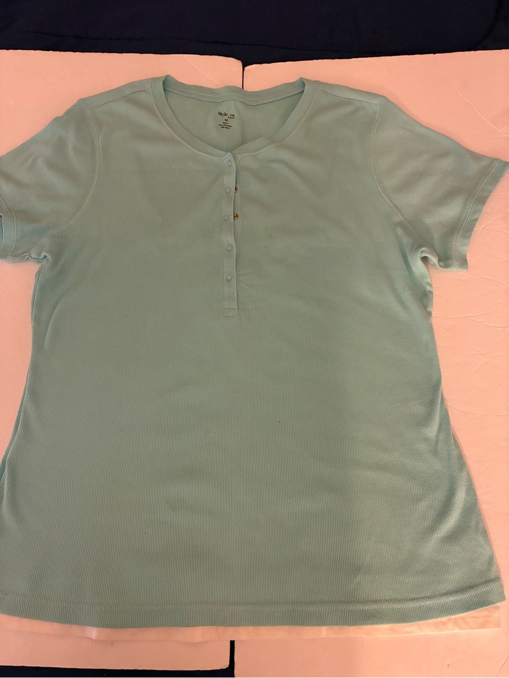 Style&Co T Shirt Aqua Ribbed Layered Henley Women 1X Casual Coastal Beach Preppy